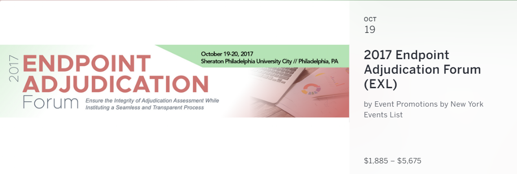 The 2017 Endpoint Adjudication Forum is an advanced conference on endpoint adjudication. Over the course of this beyond-the-basics forum, attendees will 1) analyze strategies to craft a charter; 2) discuss principles for instituting a Clinical Endpoint Committee (CEC); 3) scrutinize procedures for capturing, managing and monitoring data; and 4) look at guidance documents for adjudication.